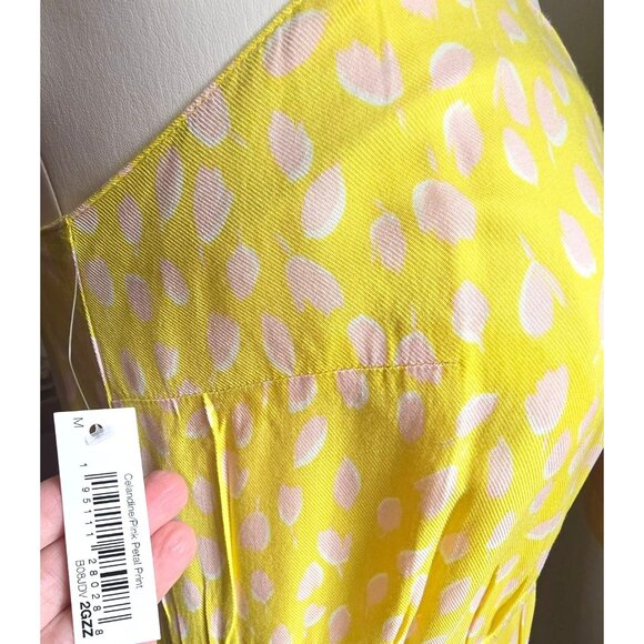 Yellow Sleeveless Maxi Dress With Pink Leaf Print & Elastic Waist Size M jj3742 - Picture 9 of 12